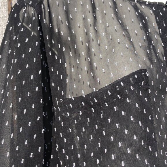 Ann Taylor LOFT XL Black Blouse Button Down Top Sheer Pocket Swiss Dot White - Picture 4 of 7